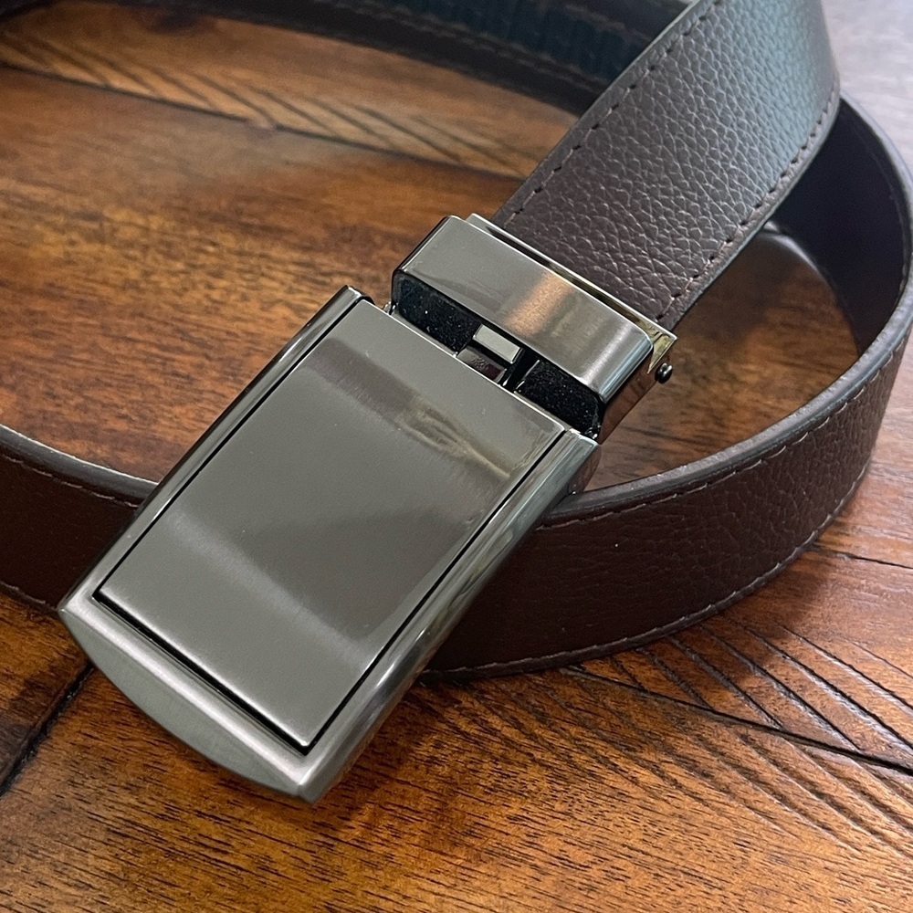 SlideBelts Men's Genuine Leather Brown Belt with Gunmetal  Buckle Adjustable 34 - Picture 14 of 15